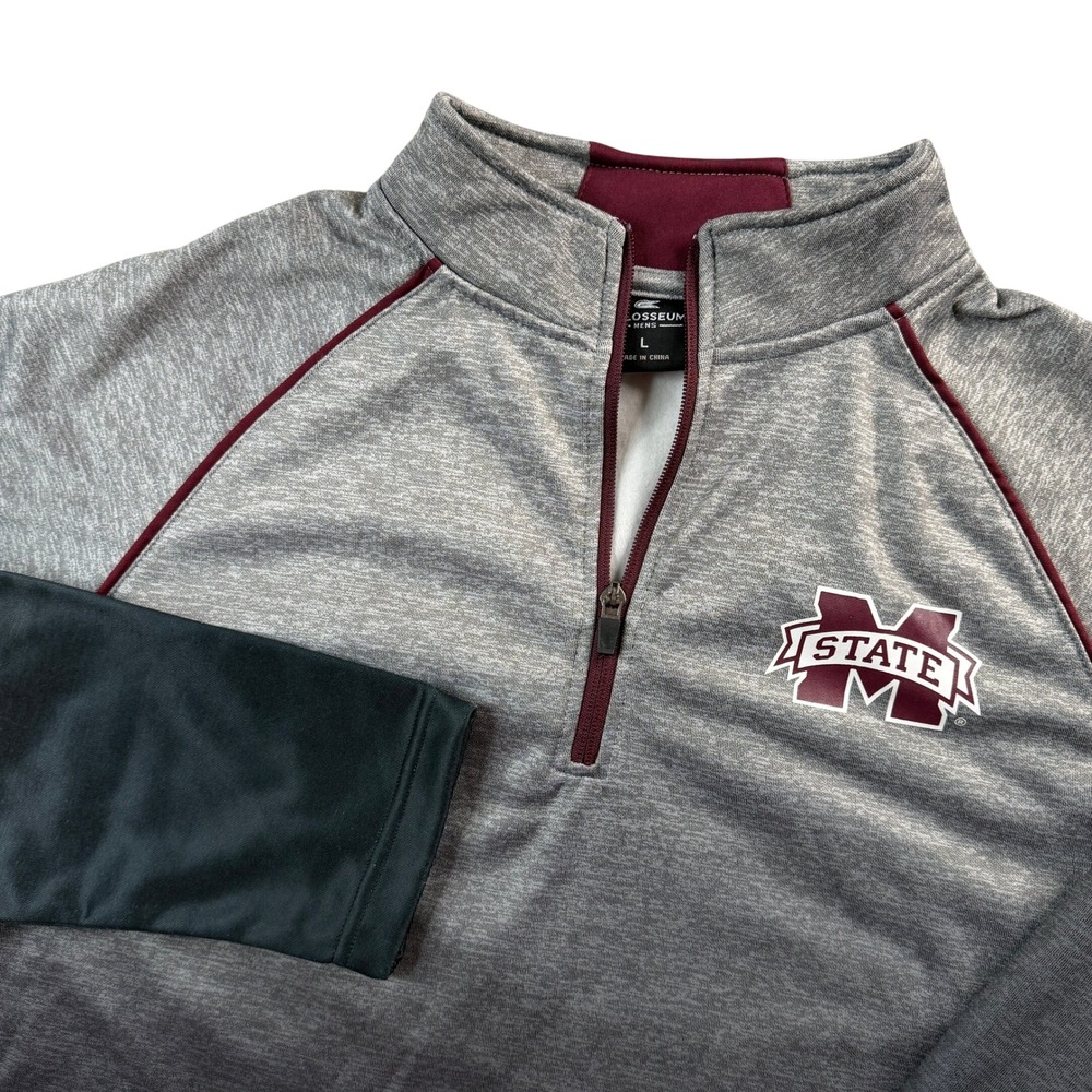 NWT Colosseum Mississippi State Bulldogs Mens L Quarter Zip Ombre Grey Black